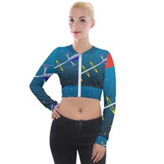 Rocket Spaceship Space Galaxy Long Sleeve Cropped Velvet Jacket by HermanTelo