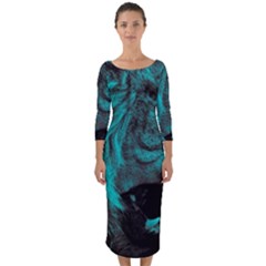 Angry Male Lion Predator Carnivore Quarter Sleeve Midi Bodycon Dress by Sudhe