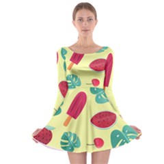 Watermelon Leaves Strawberry Long Sleeve Skater Dress by Pakrebo