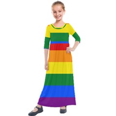 Lgbt Rainbow Pride Flag Kids  Quarter Sleeve Maxi Dress by lgbtnation