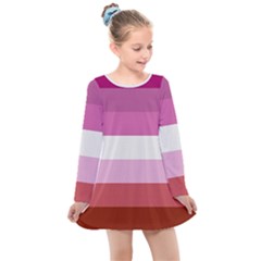 Lesbian Pride Flag Kids  Long Sleeve Dress by lgbtnation