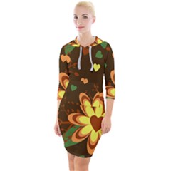 Floral Hearts Brown Green Retro Quarter Sleeve Hood Bodycon Dress by HermanTelo