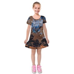 Landscape Woman Magic Evening Kids  Short Sleeve Velvet Dress by HermanTelo