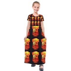 Paper Lantern Chinese Celebration Kids  Short Sleeve Maxi Dress by HermanTelo