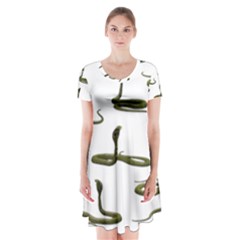 Snake Cobra Reptile Poisonous Short Sleeve V-neck Flare Dress by HermanTelo