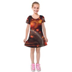 Valentine Day Love Heart Kids  Short Sleeve Velvet Dress by HermanTelo