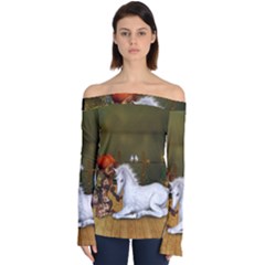 Cute Fairy With Unicorn Foal Off Shoulder Long Sleeve Top by FantasyWorld7