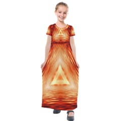 Abstract Orange Triangle Kids  Short Sleeve Maxi Dress by HermanTelo