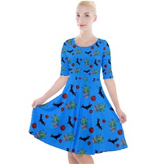 Halloween Witch Pattern Blue Quarter Sleeve A-line Dress by snowwhitegirl