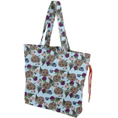 Cracked Doll Pattern Blue Drawstring Tote Bag by snowwhitegirl