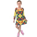 Background Geometric Color Plaid Kids  Long Sleeve Velvet Dress View1