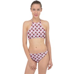 Retro Pink Cherries Racer Front Bikini Set by snowwhitegirl