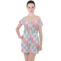 Background Pastel Ruffle Cut Out Chiffon Playsuit by HermanTelo