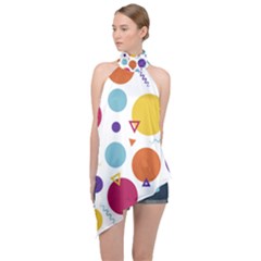 Background Polka Dot Halter Asymmetric Satin Top by HermanTelo