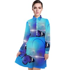 Butterfly Animal Insect Long Sleeve Chiffon Shirt Dress by HermanTelo