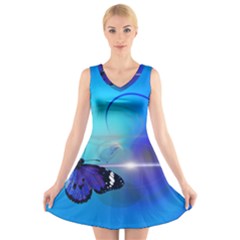 Butterfly Animal Insect V-neck Sleeveless Dress by HermanTelo