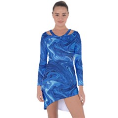 Blue Pattern Texture Art Asymmetric Cut-out Shift Dress by HermanTelo