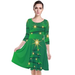 Christmas Tree Green Quarter Sleeve Waist Band Dress by HermanTelo