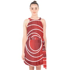 Circles Red Halter Collar Waist Tie Chiffon Dress by HermanTelo