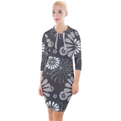 Floral Pattern Quarter Sleeve Hood Bodycon Dress by HermanTelo