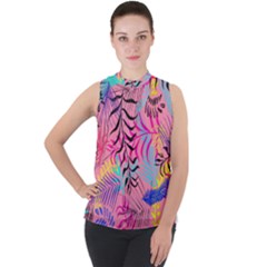 Illustration Reason Leaves Mock Neck Chiffon Sleeveless Top by HermanTelo