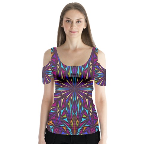 Kaleidoscope Triangle Curved Butterfly Sleeve Cutout Tee  by HermanTelo