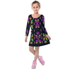 Roses As Lotus Flowers Decorative Kids  Long Sleeve Velvet Dress by pepitasart