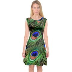 Peacock Feathers Plumage Iridescent Capsleeve Midi Dress by HermanTelo