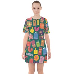 Presents Gifts Background Colorful Sixties Short Sleeve Mini Dress by HermanTelo