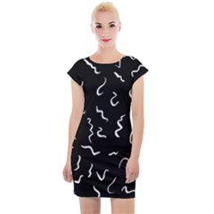 Scribbles Lines Painting Cap Sleeve Bodycon Dress by HermanTelo