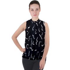 Scribbles Lines Painting Mock Neck Chiffon Sleeveless Top by HermanTelo