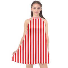 Diamond Red Red White Stripe Skinny Halter Neckline Chiffon Dress  by thomaslake