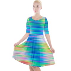 Wave Rainbow Bright Texture Quarter Sleeve A-line Dress by Sapixe