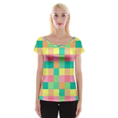 Checkerboard Pastel Squares Cap Sleeve Top by Sapixe