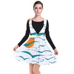 Sunset Glow Sun Birds Flying Plunge Pinafore Dress by HermanTelo