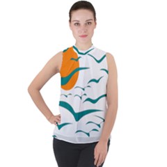 Sunset Glow Sun Birds Flying Mock Neck Chiffon Sleeveless Top by HermanTelo