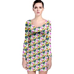 Sweet Dessert Food Cake Pattern Long Sleeve Velvet Bodycon Dress by HermanTelo