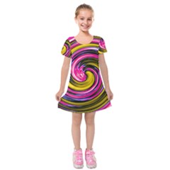 Swirl Vortex Motion Pink Yellow Kids  Short Sleeve Velvet Dress by HermanTelo