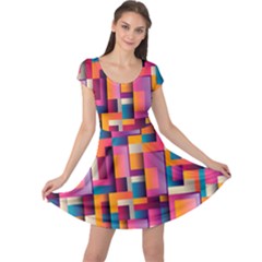 Abstract Background Geometry Blocks Cap Sleeve Dress by Bajindul