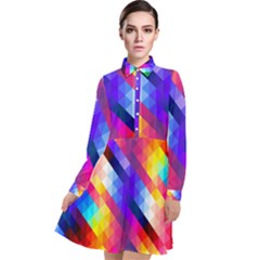 Abstract Blue Background Colorful Pattern Long Sleeve Chiffon Shirt Dress by Bajindul