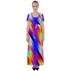 Abstract Blue Background Colorful Pattern High Waist Short Sleeve Maxi Dress by Bajindul