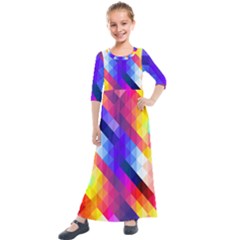 Abstract Blue Background Colorful Pattern Kids  Quarter Sleeve Maxi Dress by Bajindul