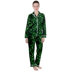 Abstract Plaid Green Satin Long Sleeve Pyjamas Set by Bajindul