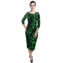 Abstract Plaid Green Quarter Sleeve Midi Velour Bodycon Dress by Bajindul