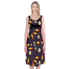 Flower Buds Floral Background Midi Sleeveless Dress by Bajindul