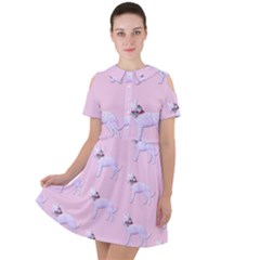 Dogs Pets Animation Animal Cute Short Sleeve Shoulder Cut Out Dress  by Bajindul