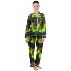 Floral Abstract Lines Satin Long Sleeve Pyjamas Set by Bajindul