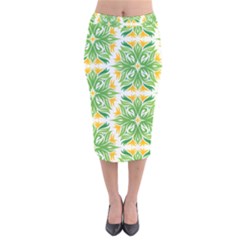 Green Pattern Retro Wallpaper Velvet Midi Pencil Skirt by Bajindul