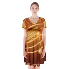 Music Notes Sound Musical Love Short Sleeve V-neck Flare Dress by Bajindul