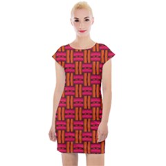 Pattern Red Background Structure Cap Sleeve Bodycon Dress by Bajindul